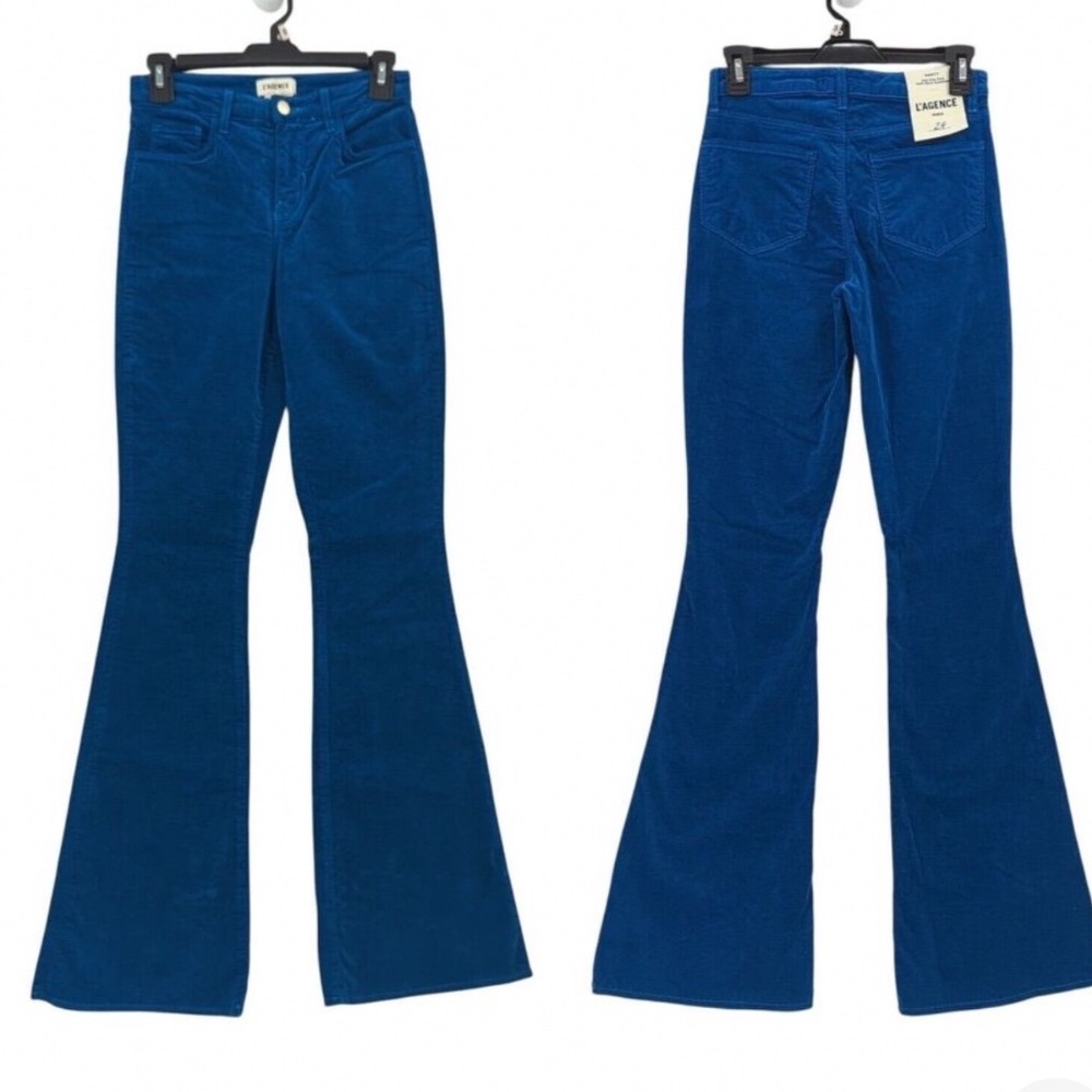 L'AGENCE Marty High Rise Flare jeans pants  velvet Teal Blue deep lagoon 29